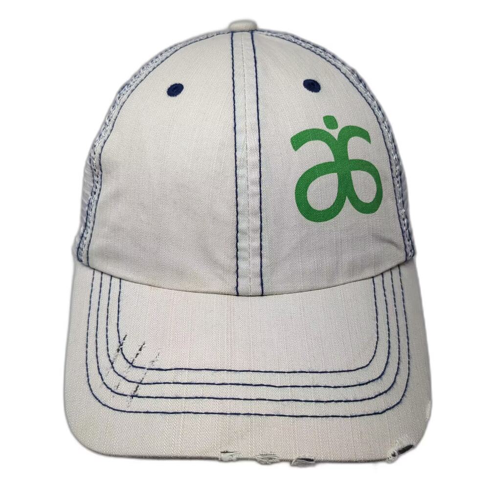 Arbonne Baseball Cap Beige Blue OSFA Mesh Back Distressed Brim Strapback Hat